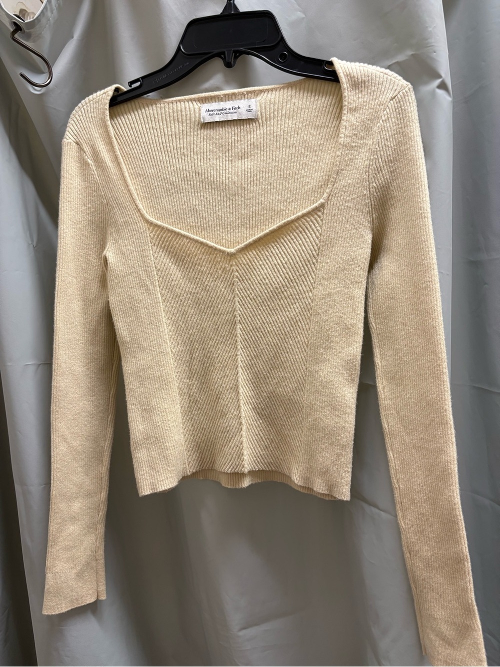 Abercrombie & Fitch Cream Ribbed Square-Neck Long-Sleeve Sweater